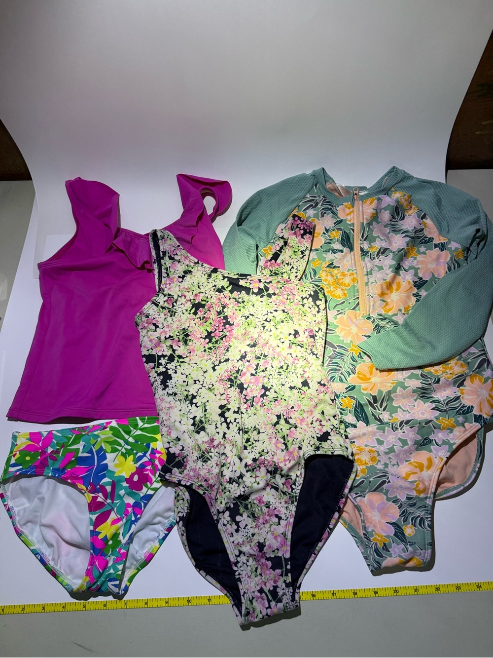 3 Girls Floral Swimsuits -Lands End, Gap, Cat & Jack, 1 Tankini, 2   1-pc suits